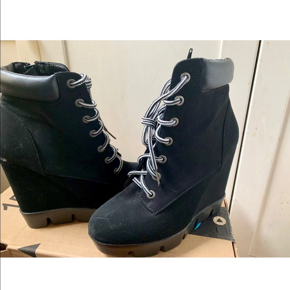 Black Suede Ankle Platform Boots.